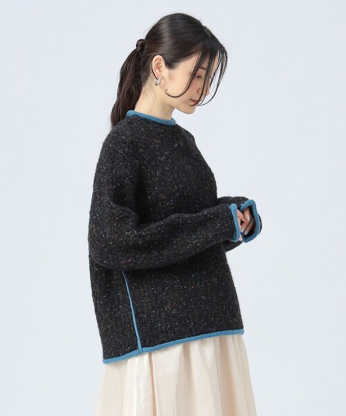 BEAMS HEART(ビームスハート)の「配色 ネップヤーン ニット(ニット/セーター・レディース・グリーン/ホワイト系その他5/ブラック・FREE)」の3枚目の写真