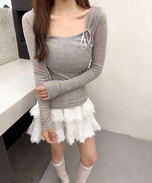 Jasmine Grandiflorum(ジャスミングランディフローラム)の「【Jasmine】リボンスリムTシャツ(Tシャツ/カットソー・レディース・ホワイト/ピンク/ダークグレー・FREE)」の16枚目の写真
