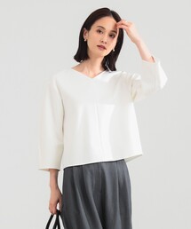 Demi-Luxe BEAMS | 【1/9再値下げ】レーヨン ナイロン ポンチ Vネック プルオーバー［手洗い可］(Tシャツ/カットソー)