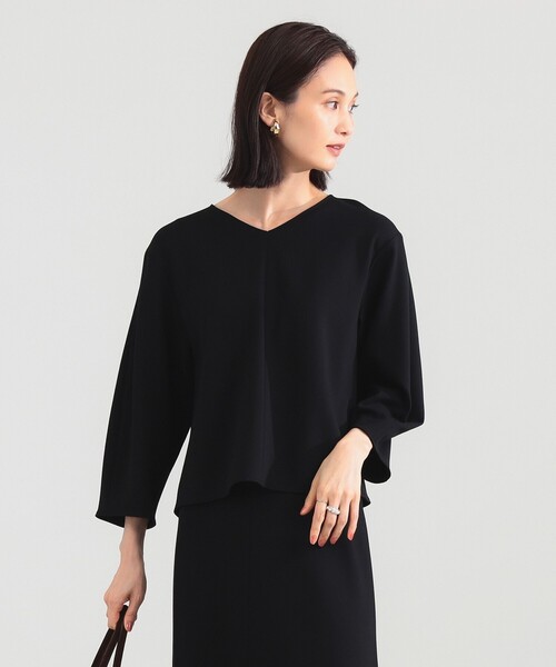 Demi-Luxe BEAMS（デミルクス ビームス）の「【1/9再値下げ】レーヨン ナイロン ポンチ Vネック プルオーバー［手洗い可］（Tシャツ/カットソー・レディース・ブラック/ホワイト・ONE SIZE）」の2枚目の写真