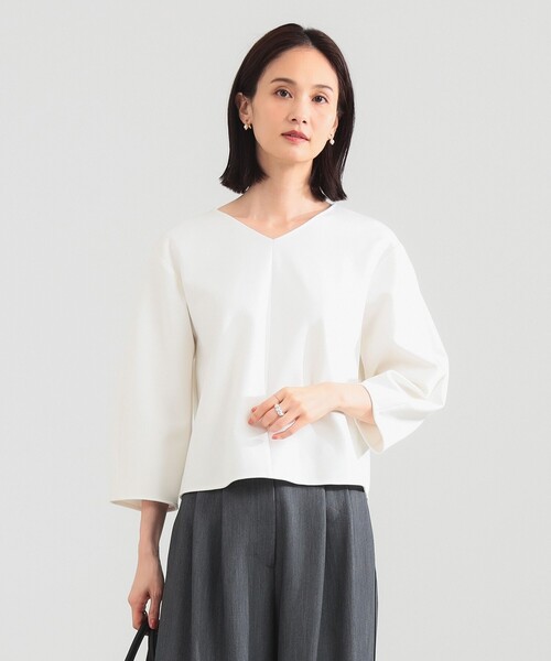 Demi-Luxe BEAMS（デミルクス ビームス）の「【1/9再値下げ】レーヨン ナイロン ポンチ Vネック プルオーバー［手洗い可］（Tシャツ/カットソー・レディース・ブラック/ホワイト・ONE SIZE）」の8枚目の写真