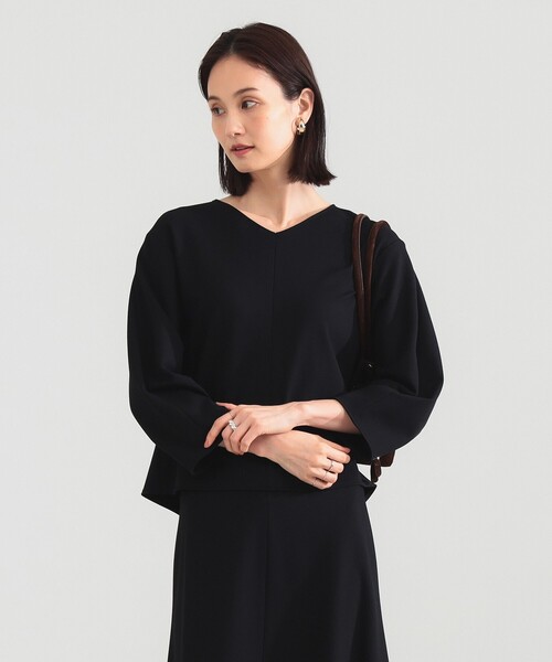 Demi-Luxe BEAMS（デミルクス ビームス）の「【1/9再値下げ】レーヨン ナイロン ポンチ Vネック プルオーバー［手洗い可］（Tシャツ/カットソー・レディース・ブラック/ホワイト・ONE SIZE）」の13枚目の写真