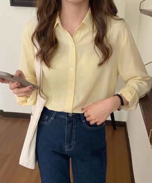 cammie(キャミー)の「ベーシックシンプル無地シャツ(Tシャツ/カットソー・レディース・ライトイエロー/オフホワイト/ブラック・L/M)」の16枚目の写真