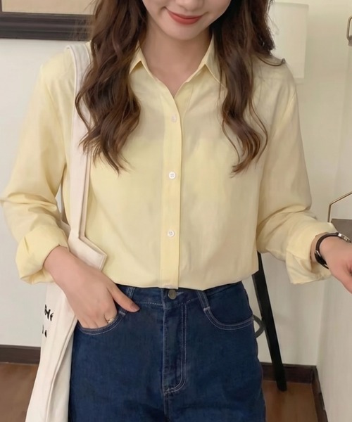 cammie(キャミー)の「ベーシックシンプル無地シャツ(Tシャツ/カットソー・レディース・ライトイエロー/オフホワイト/ブラック・L/M)」の15枚目の写真