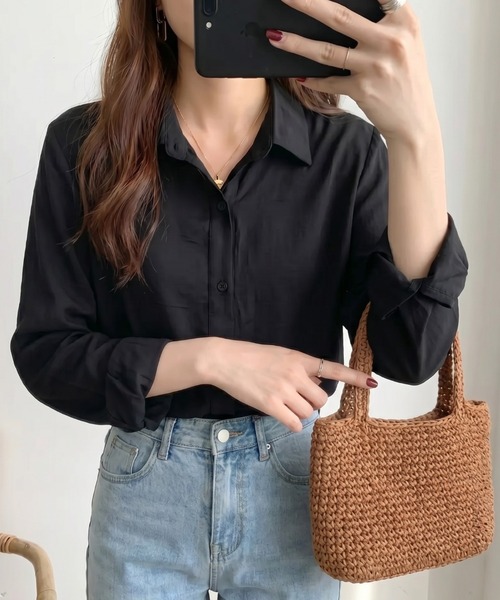 cammie(キャミー)の「ベーシックシンプル無地シャツ(Tシャツ/カットソー・レディース・ライトイエロー/オフホワイト/ブラック・L/M)」の13枚目の写真