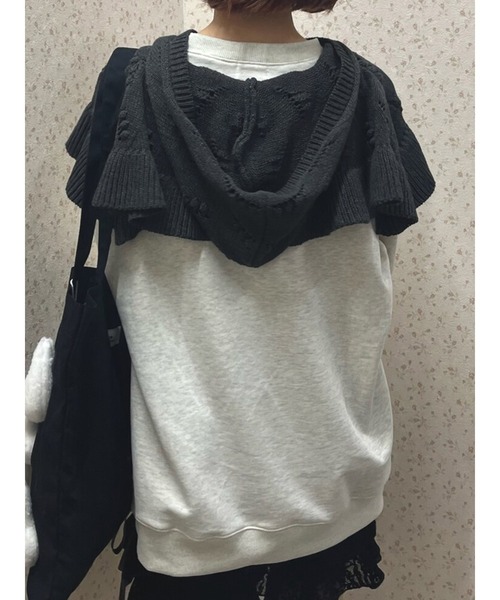 merry jenny（メリージェニー）の「ケープカラーニットフーディー（付け襟・レディース・チャコールグレー/ブルー/アイボリー・FREE）」の3枚目の写真