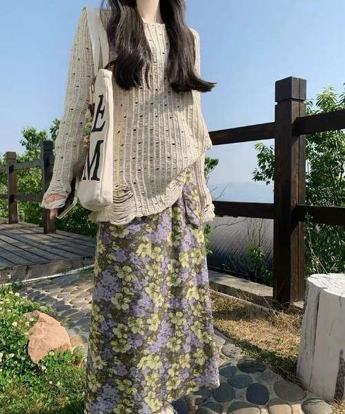 gossip!ロサンゼルス(ゴシップロサンゼルス)の「ダメージアクセント かぎ編みニットトップス(ニット/セーター・レディース・オフホワイト・M)」の7枚目の写真
