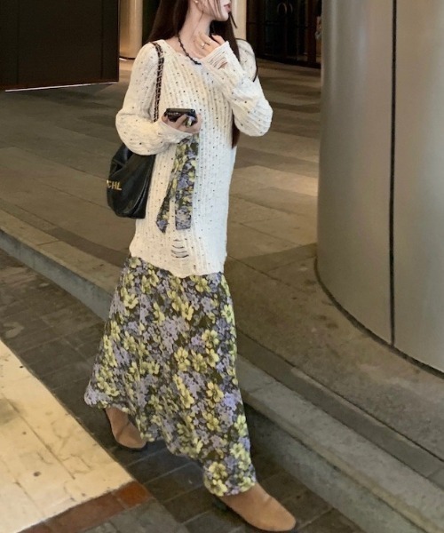 gossip!ロサンゼルス(ゴシップロサンゼルス)の「ダメージアクセント かぎ編みニットトップス(ニット/セーター・レディース・オフホワイト・M)」の12枚目の写真