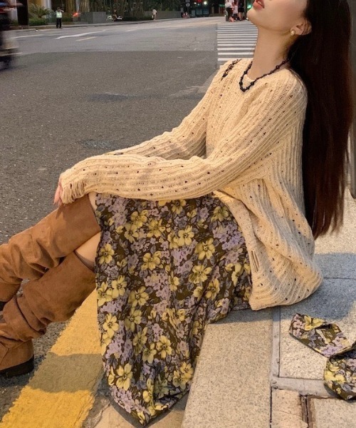 gossip!ロサンゼルス(ゴシップロサンゼルス)の「ダメージアクセント かぎ編みニットトップス(ニット/セーター・レディース・オフホワイト・M)」の18枚目の写真