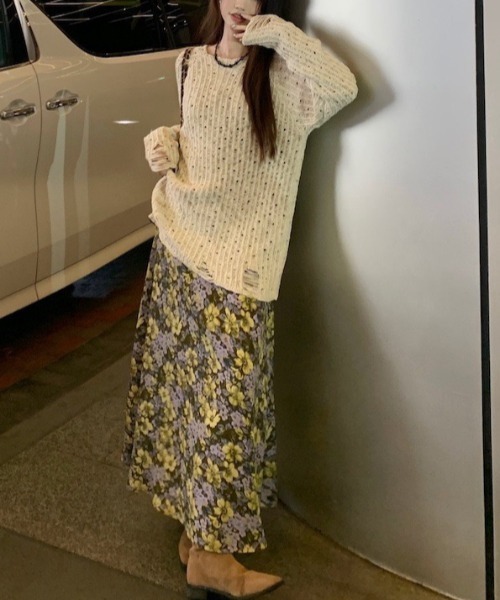 gossip!ロサンゼルス(ゴシップロサンゼルス)の「ダメージアクセント かぎ編みニットトップス(ニット/セーター・レディース・オフホワイト・M)」の20枚目の写真
