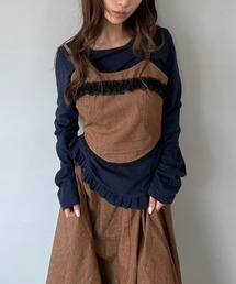 サンセルフ クロップドリボントップス 優待価格[S・girasole]カットソー×シャツ地のドッキングリボン