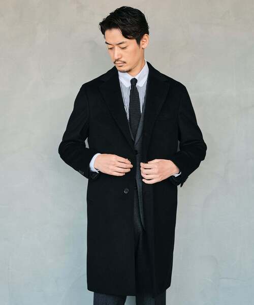 EDIFICE(エディフィス)の「SUPER 140’s ウール / カシミヤ チェスターコート(チェスターコート・メンズ・チャコールグレー/ブラック/ネイビー/グリーン/ブラウン・52/50/48/46/44/42)」の9枚目の写真