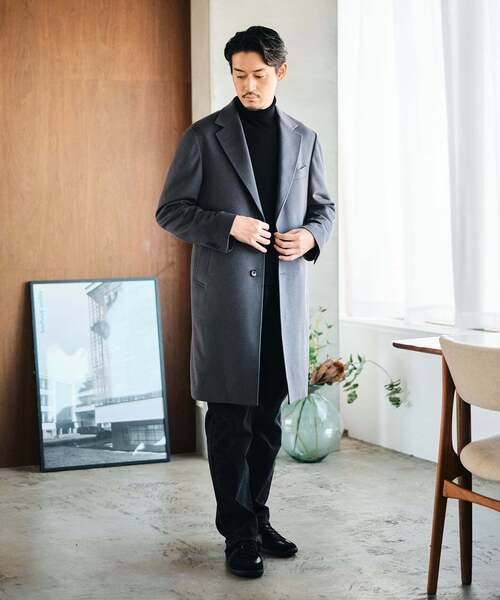 EDIFICE(エディフィス)の「SUPER 140’s ウール / カシミヤ チェスターコート(チェスターコート・メンズ・チャコールグレー/ブラック/ネイビー/グリーン/ブラウン・52/50/48/46/44/42)」の11枚目の写真