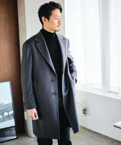 EDIFICE(エディフィス)の「SUPER 140’s ウール / カシミヤ チェスターコート(チェスターコート・メンズ・チャコールグレー/ブラック/ネイビー/グリーン/ブラウン・52/50/48/46/44/42)」の12枚目の写真