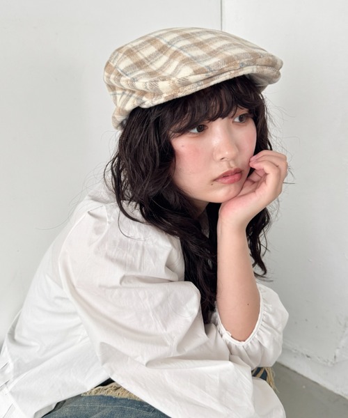 SOLLON.（ソルロン）の「起毛チェックハンチング帽（ハンチング/ベレー帽・レディース・ベージュ/ブラック/ブルー・FREE）」の3枚目の写真