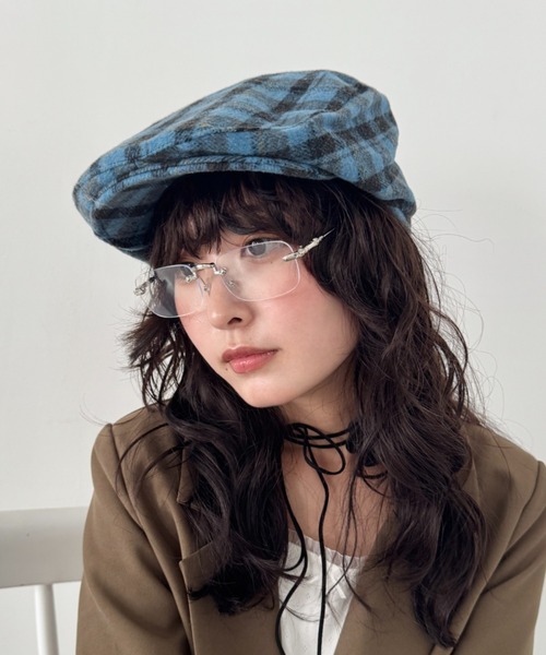 SOLLON.（ソルロン）の「起毛チェックハンチング帽（ハンチング/ベレー帽・レディース・ベージュ/ブラック/ブルー・FREE）」の2枚目の写真