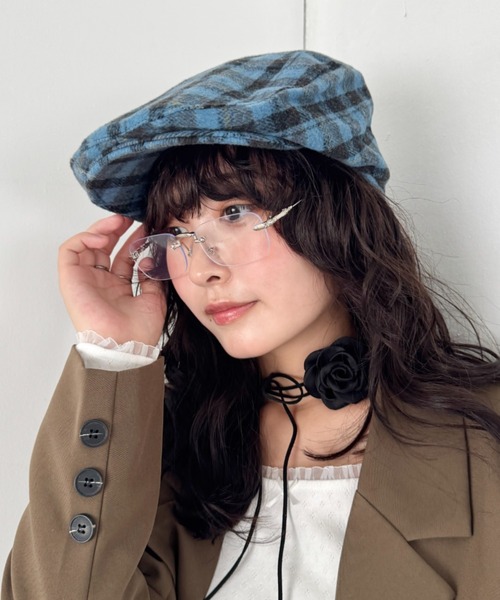 SOLLON.（ソルロン）の「起毛チェックハンチング帽（ハンチング/ベレー帽・レディース・ベージュ/ブラック/ブルー・FREE）」の6枚目の写真