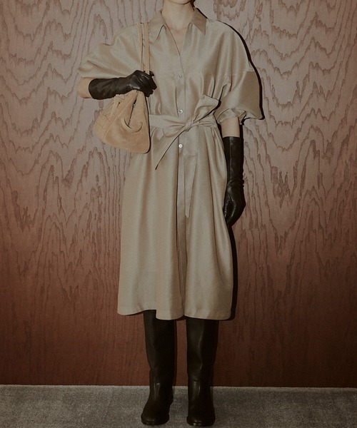 LE CIEL BLEU（ルシェルブルー）の「オーガンザベルテッドシャツドレス / Organza Belted Shirt Dress（その他アウター・レディース・ブラック/ベージュ/ピンク・36）」の13枚目の写真