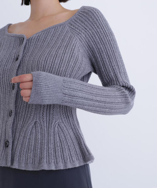 NATURAL BEAUTY BASIC（ナチュラルビューティーベーシック）の「◇柄編みペプラムニットカーディガン（カーディガン/ボレロ・レディース・イエロー/グレー/オフホワイト・FREE）」の14枚目の写真