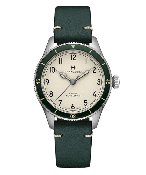 HAMILTON（ハミルトン）の「HAMILTON [ハミルトン] 腕時計 Khaki Pilot （カーキ パイロット） Pioneer オート 自動巻き 38MM ホワイト×グリーン（アナログ腕時計・メンズ・ホワイト・FREE）」の2枚目の写真
