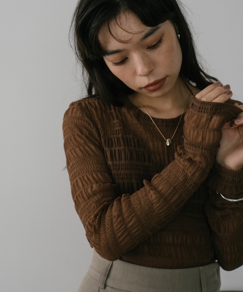 DRWCYS(ドロシーズ)の「シャーリングシアーチュールトップス(Tシャツ/カットソー・レディース・ブラウン/ブラック・FREE)」の5枚目の写真