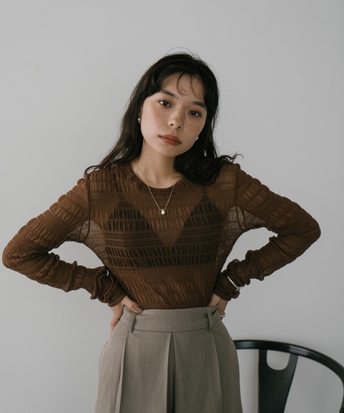 DRWCYS(ドロシーズ)の「シャーリングシアーチュールトップス(Tシャツ/カットソー・レディース・ブラウン/ブラック・FREE)」の3枚目の写真