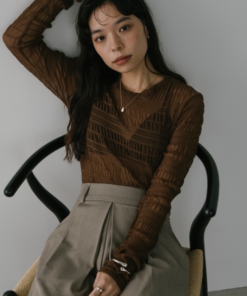 DRWCYS(ドロシーズ)の「シャーリングシアーチュールトップス(Tシャツ/カットソー・レディース・ブラウン/ブラック・FREE)」の7枚目の写真