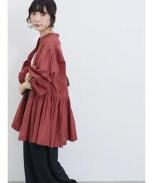 Samansa Mos2 blue | 切り替えギャザーチュニックブラウス(シャツ/ブラウス)