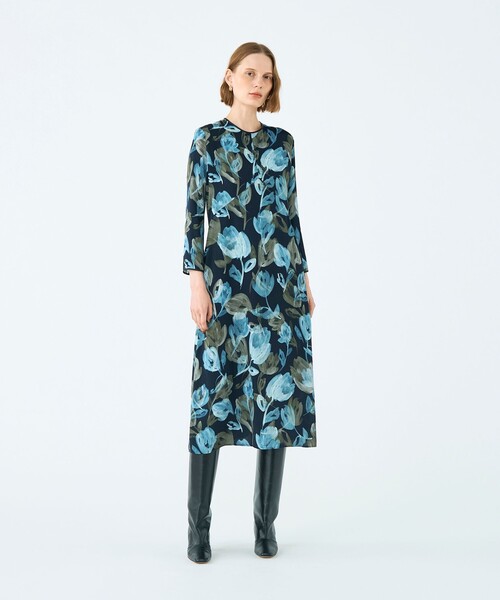 ミラージュフルールプリント バックタックワンピース
