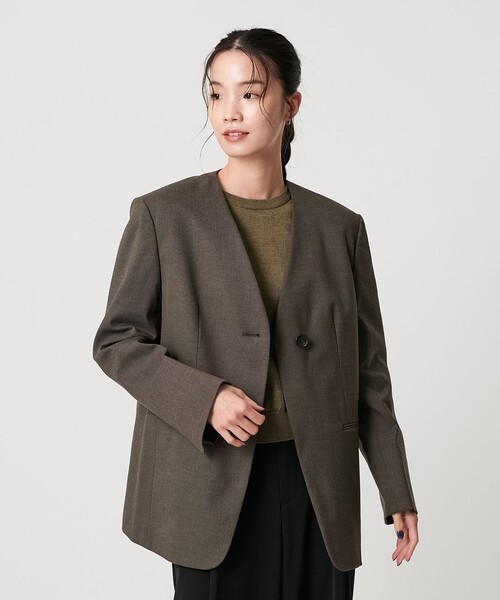 ポリエステルレーヨン ノーカラー1ボタンジャケット（ノーカラー