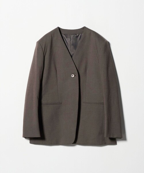 セール】ポリエステルレーヨン ノーカラー1ボタンジャケット（ノー