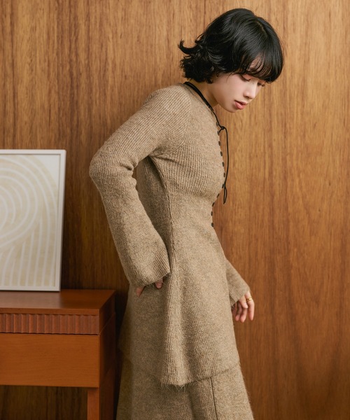 button slit knit set up /フロントボタンスリットニットセットアップ