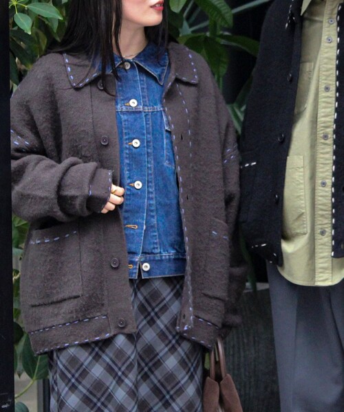 GLOSTER（グロスター）の「【ユニセックス対応】ハンドステッチニットジャケット（カーディガン/ボレロ・メンズ・ベージュ/ブラック/チャコールグレー・S/M/L）」の2枚目の写真