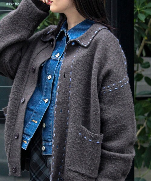 GLOSTER（グロスター）の「【ユニセックス対応】ハンドステッチニットジャケット（カーディガン/ボレロ・メンズ・ベージュ/ブラック/チャコールグレー・S/M/L）」の10枚目の写真