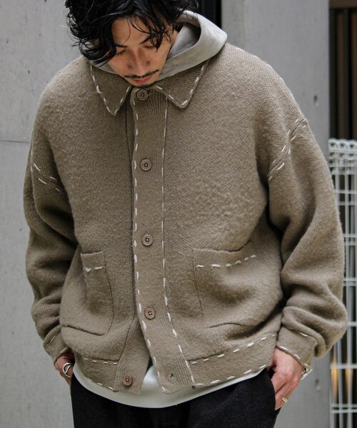 GLOSTER（グロスター）の「【ユニセックス対応】ハンドステッチニットジャケット（カーディガン/ボレロ・メンズ・ベージュ/ブラック/チャコールグレー・S/M/L）」の14枚目の写真