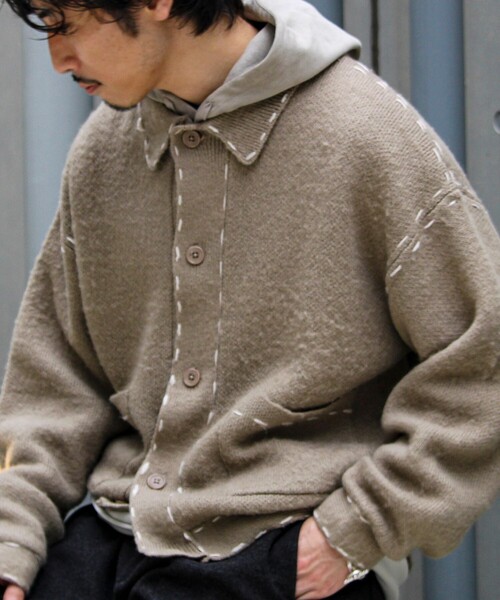 GLOSTER（グロスター）の「【ユニセックス対応】ハンドステッチニットジャケット（カーディガン/ボレロ・メンズ・ベージュ/ブラック/チャコールグレー・S/M/L）」の15枚目の写真