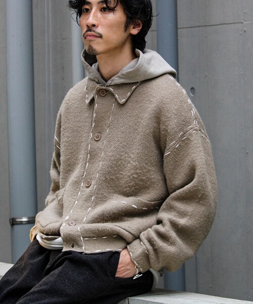 GLOSTER（グロスター）の「【ユニセックス対応】ハンドステッチニットジャケット（カーディガン/ボレロ・メンズ・ベージュ/ブラック/チャコールグレー・S/M/L）」の16枚目の写真