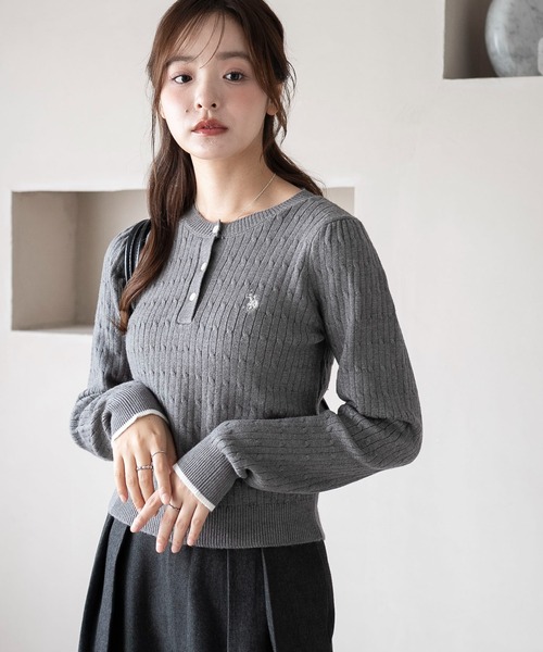 セール】∴WEGO/【25年秋冬新作】USPOLO別注ヘンリーネックニットプル