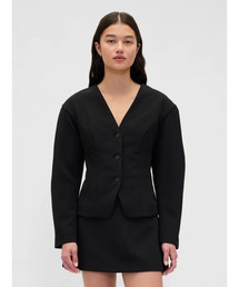GAP（ギャップ）の「バイストレッチ ストラクチャー フロントボタン トップス（ノーカラージャケット）」
