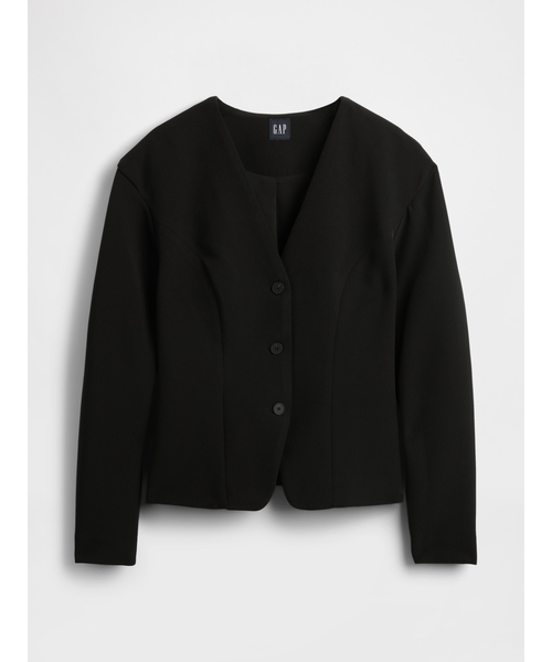 GAP（ギャップ）の「バイストレッチ ストラクチャー フロントボタン トップス（ノーカラージャケット・レディース・ブラック・XS/S/M/L/XXS）」の5枚目の写真