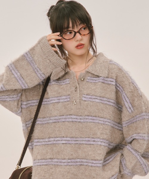 striped pattern button knit / ストライプパターンボタンニット