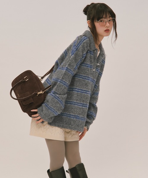 loin nuit（ロワンニュイ）の「striped pattern button knit