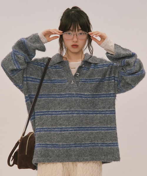 loin unit ストライプパターンボタンニット striped pattern button knit / ストライプパターンボタンニット