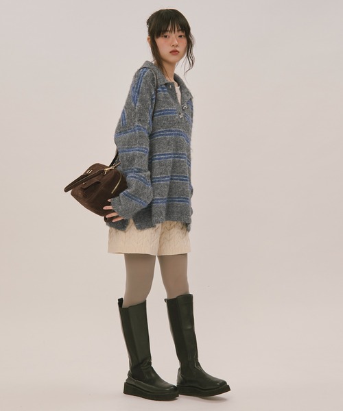 striped pattern button knit / ストライプパターンボタンニット