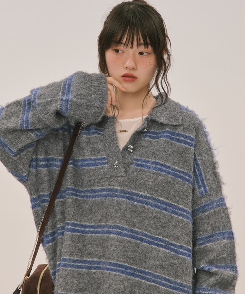 loin nuit（ロワンニュイ）の「striped pattern button knit