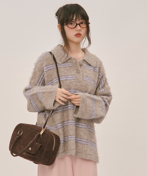 striped pattern button knit / ストライプパターンボタンニット