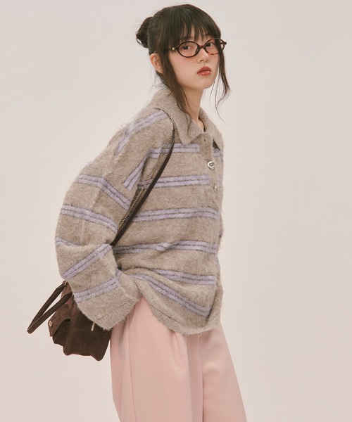 striped pattern button knit / ストライプパターンボタンニット