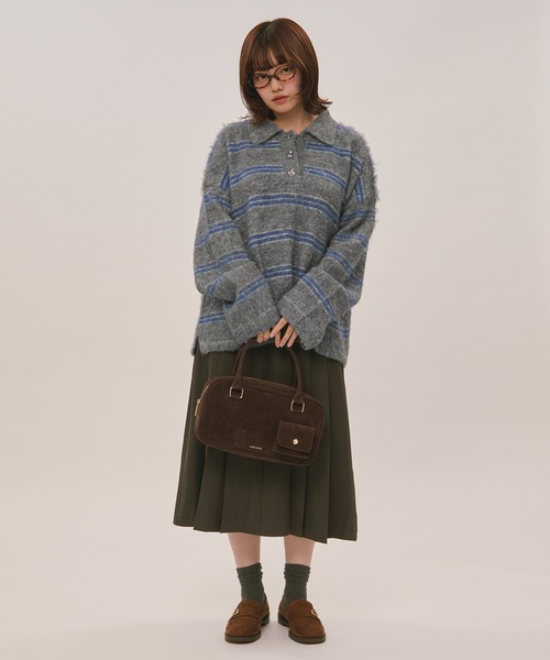loin nuit(ロワンニュイ)の「striped pattern button knit / ストライプパターンボタンニット(ニット/セーター・レディース・ブラウン/グレー・FREE)」の13枚目の写真