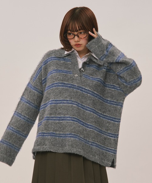 loin nuit(ロワンニュイ)の「striped pattern button knit / ストライプパターンボタンニット(ニット/セーター・レディース・ブラウン/グレー・FREE)」の20枚目の写真
