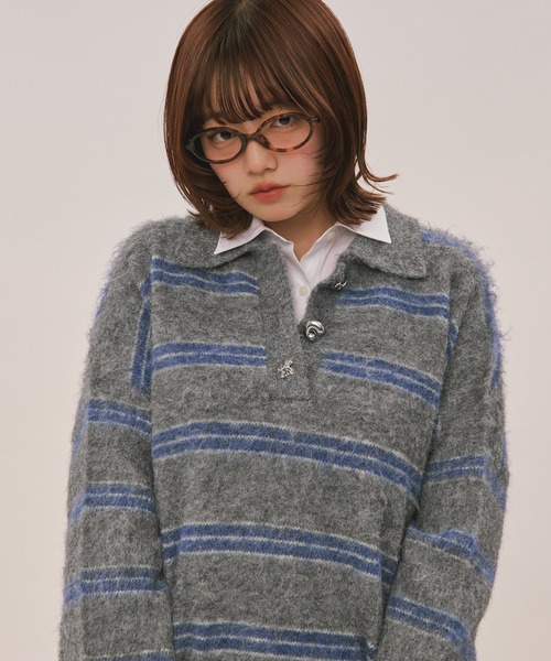loin nuit（ロワンニュイ）の「striped pattern button knit